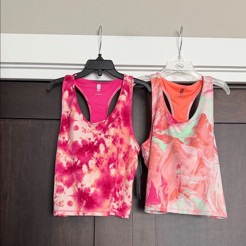 ID Ideology Girls Tie-Dye Longline Racerback Tanks size Large Pink Shock set